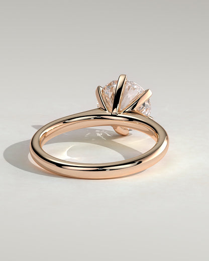 Gabrielle - Round Claw Solitaire with Square Tips and Solid Cathedral High Setting Engagement Ring - Rose Gold