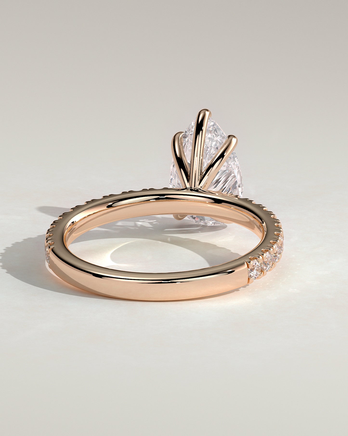 Brynlee - Pear Claw Solitaire with Pave Band Engagement Ring - Rose Gold - Rose Gold 2ct