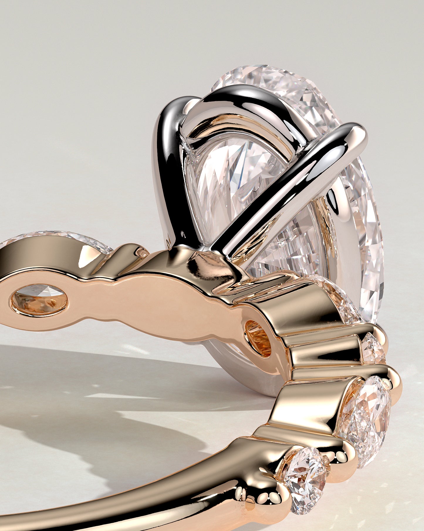 Alyssa - Oval Claw Solitaire with Marquise and Round Accent Stones Engagement Ring - Rose Two-Tone - Rose Two-Tone 2ct