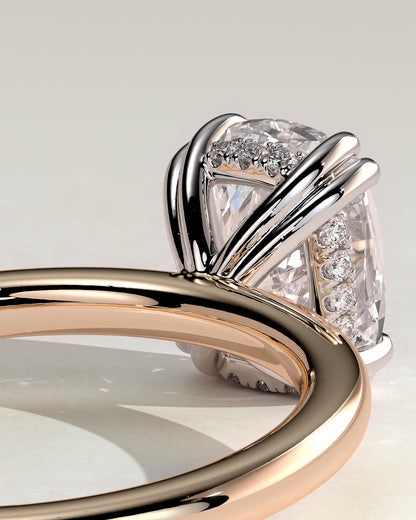 Aubrey - Elongated Cushion Double Claw Solitaire with Hidden Halo Engagement Ring - Rose Two-Tone