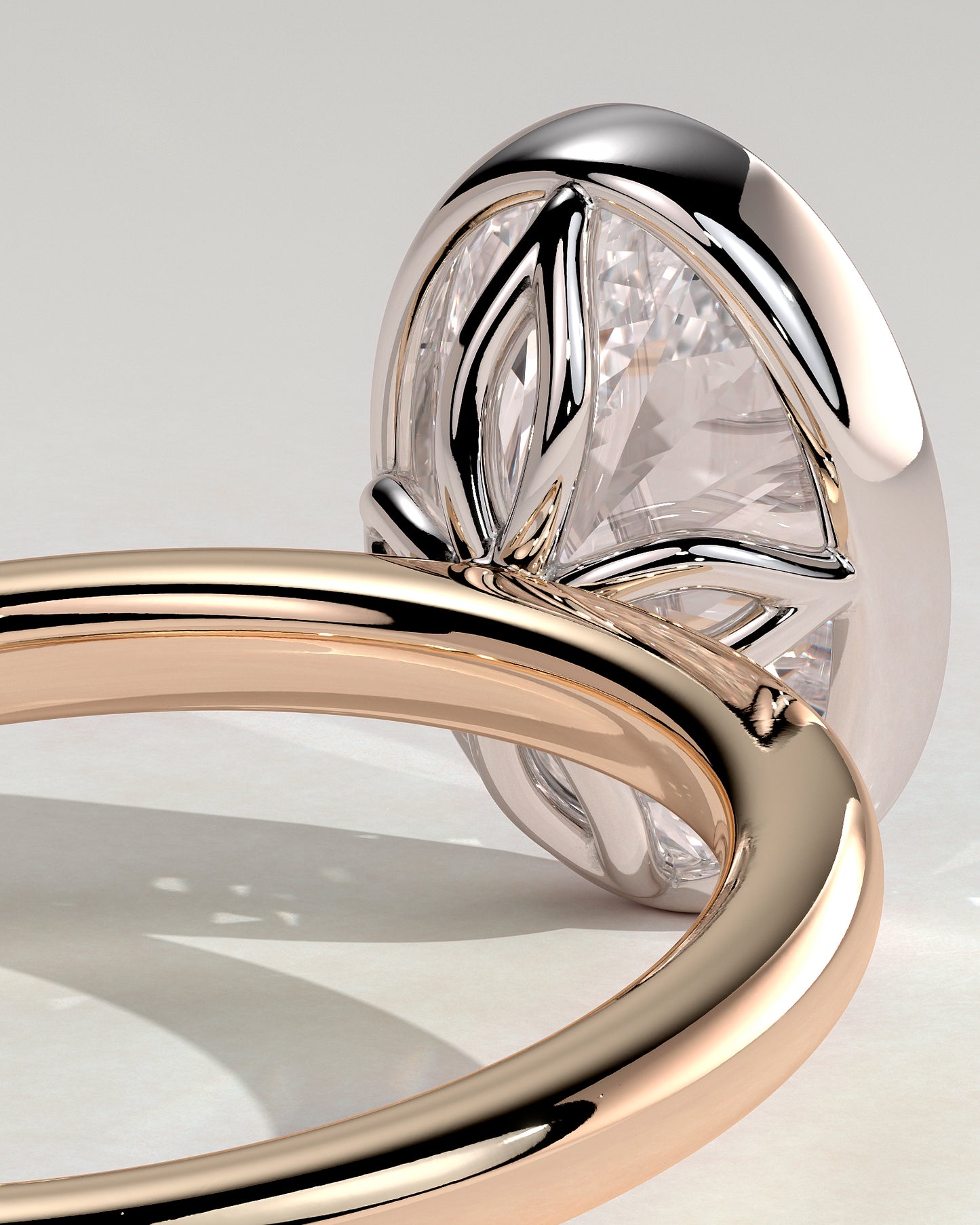 Armani - Oval Bezel Solitaire with Petal Gallery Engagement Ring - Rose Two-Tone - Rose Two-Tone 2ct