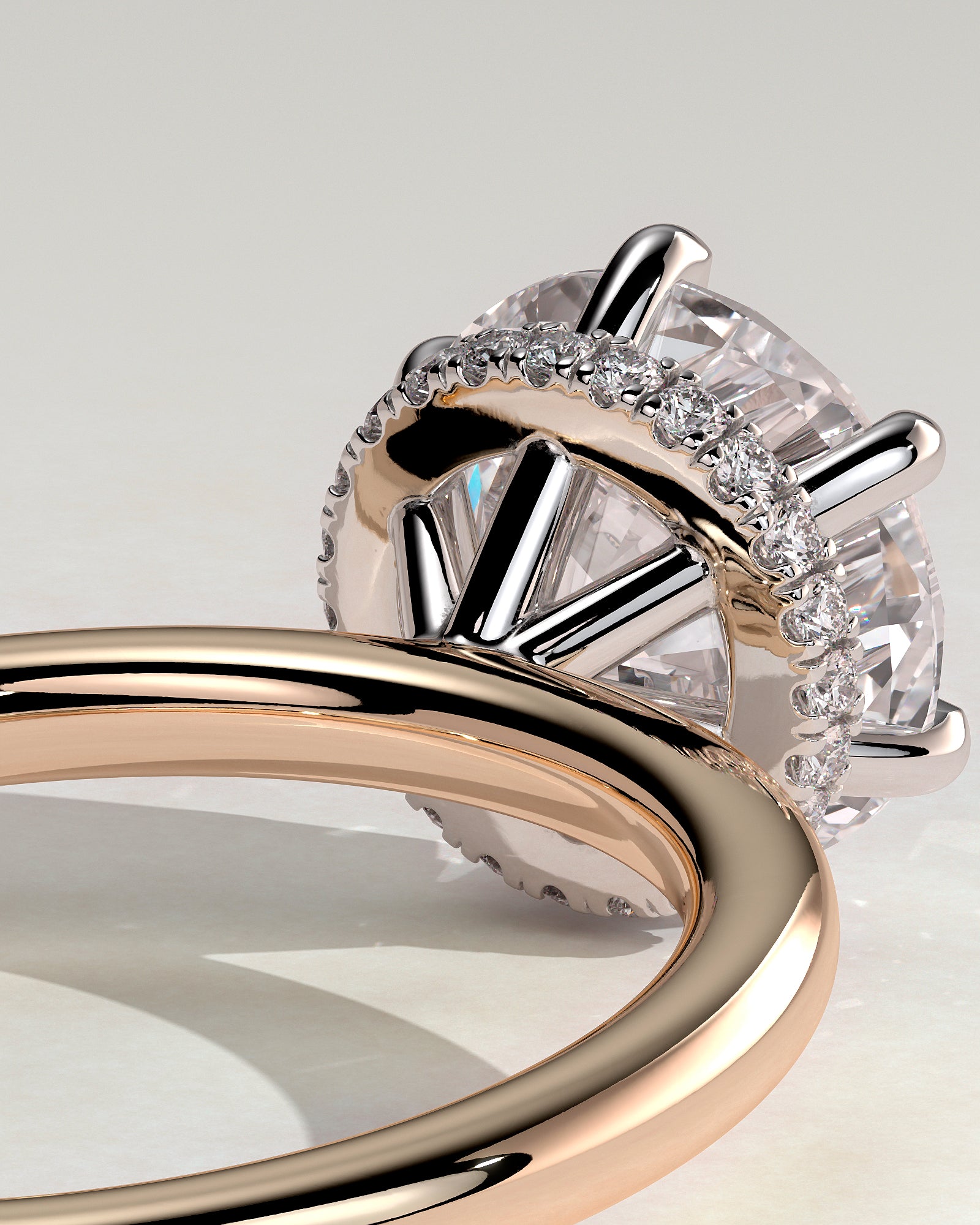 Aria - Round Claw Solitaire with Wrap Around Hidden Halo Engagement Ring - Rose Two-Tone - Rose Two-Tone 2ct
