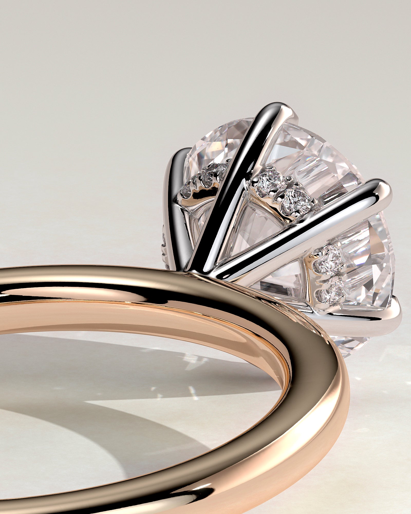 Anna - Round Claw Solitaire with Hidden Halo Engagement Ring - Rose Two-Tone - Rose Two-Tone 2ct