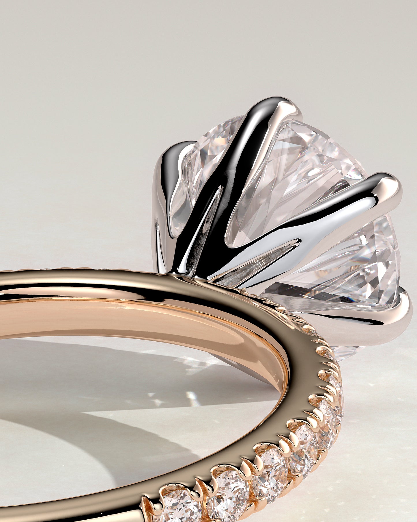 Alexandria - Round Claw Solitaire with Pave Band Engagement Ring - Rose Two-Tone - Rose Two-Tone 2ct