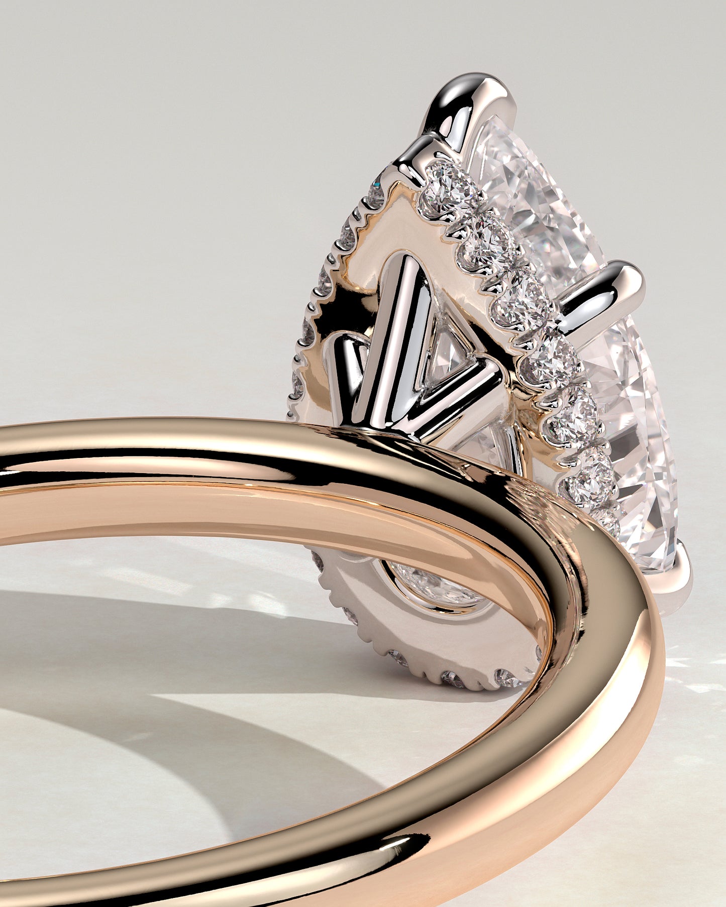 Ainsley - Pear Claw Solitaire with Wrap Around Hidden Halo Engagement Ring - Rose Two-Tone - Rose Two-Tone 2ct