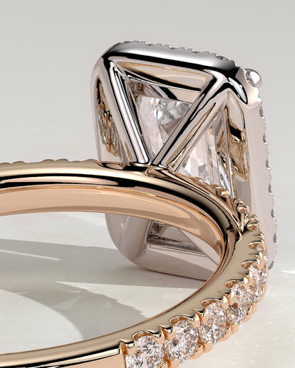 Analyce - Emerald Claw Solitaire with Halo and Pave Band Engagement Ring - Rose Two-Tone