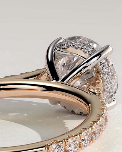 Ashlea - Round Claw Solitaire with Hidden Halo, Pave Band and Cathedral High Setting Engagement Ring - Rose Two-Tone
