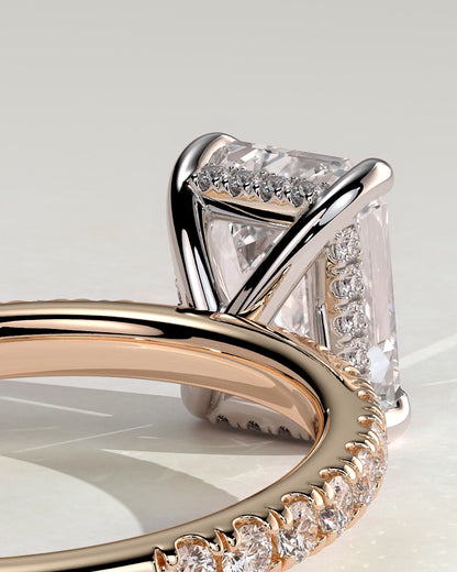 Gwyneth - Emerald Claw Solitaire with Hidden Halo and Pave Band Engagement Ring - Rose Two-Tone