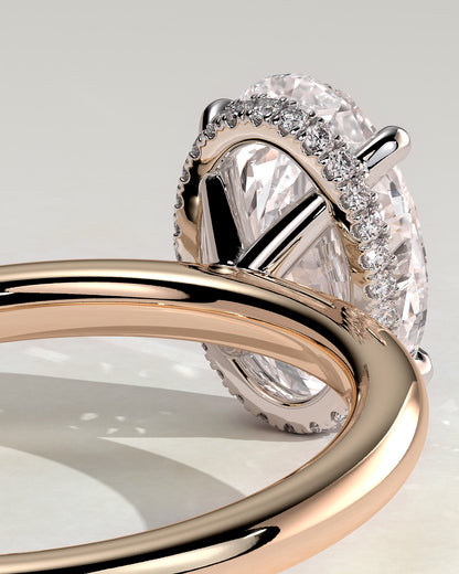 Cecilia - Oval Claw Solitaire with Wrap Around Hidden Halo Engagement Ring - Rose Two-Tone