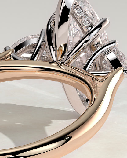 Hannah - Marquise Claw Trilogy with Pear Side Stones and Hidden Halo Engagement Ring - Rose Two-Tone