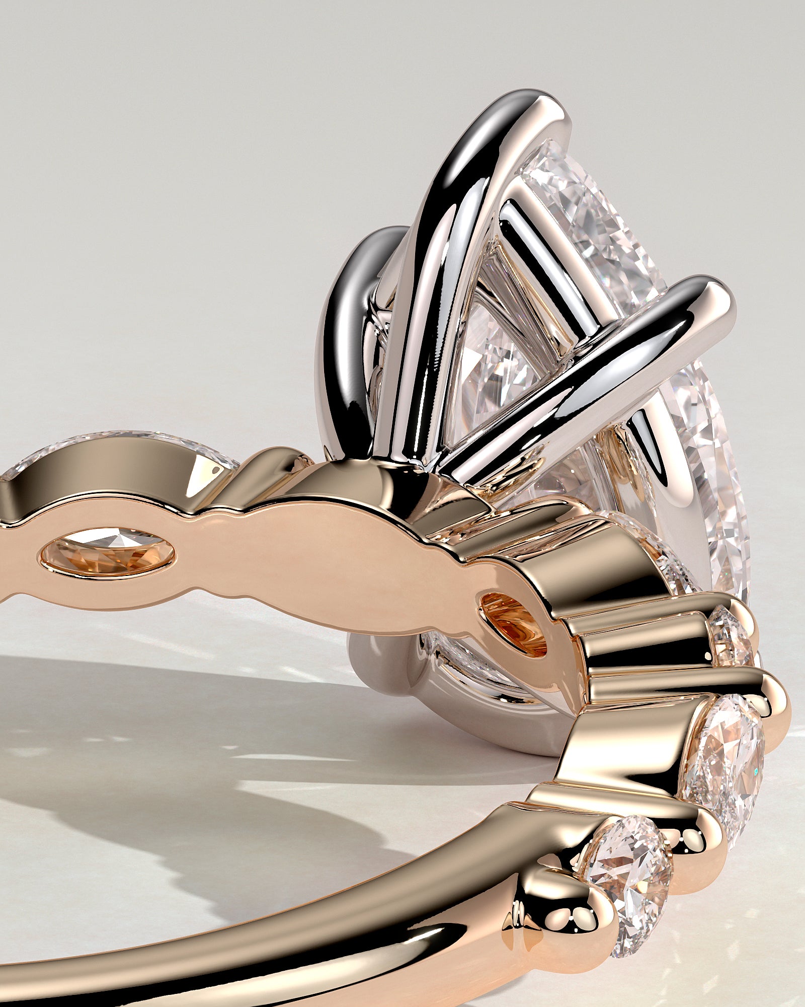 Jacinta - Pear Claw Solitaire with Marquise and Round Accent Stones Engagement Ring - Rose Two-Tone - Rose Two-Tone 2ct