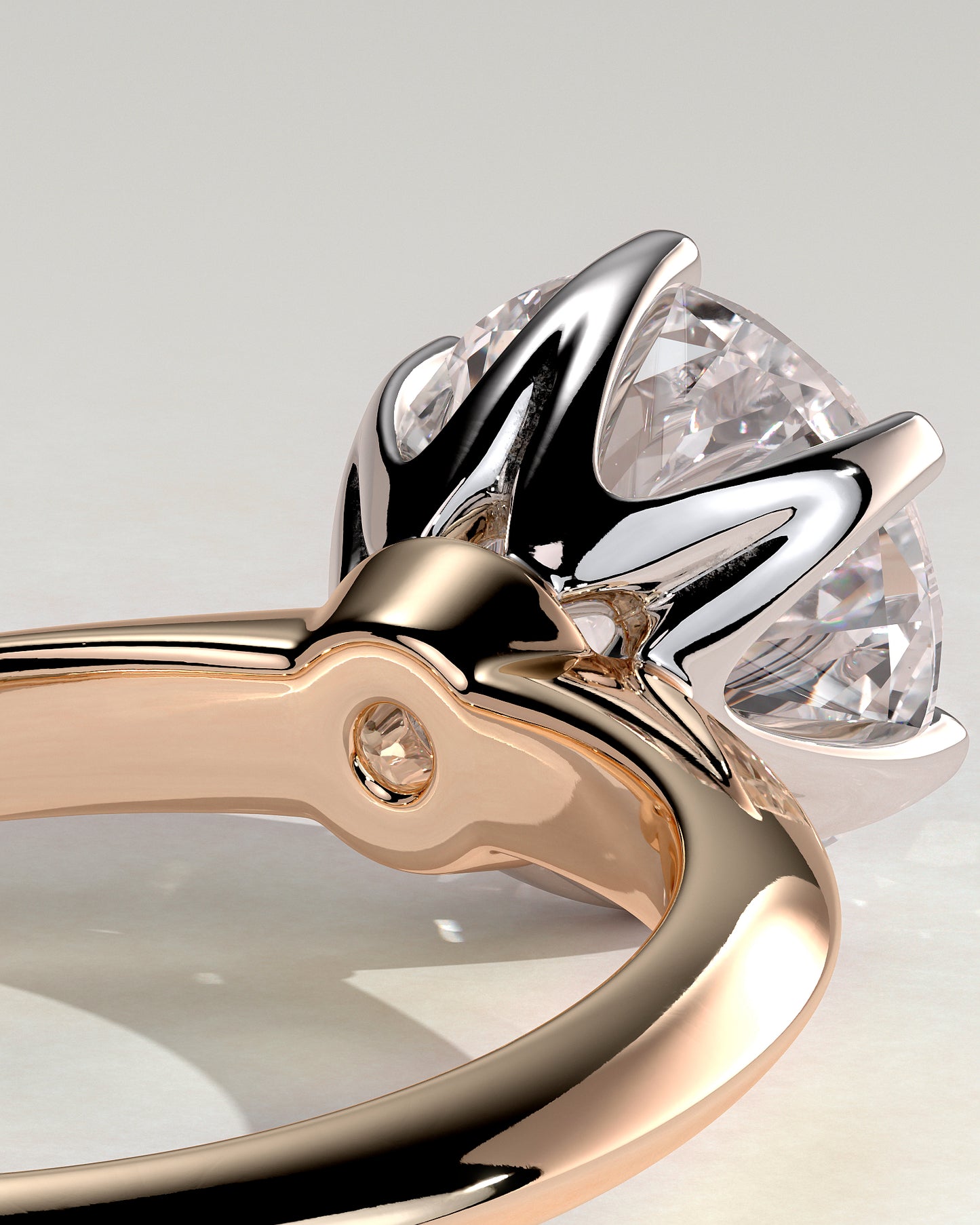 Caroline - Round Claw Solitaire with Knife Edge Band Engagement Ring - Rose Two-Tone - Rose Two-Tone 2ct