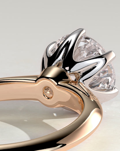 Caroline - Round Claw Solitaire with Knife Edge Band Engagement Ring - Rose Two-Tone