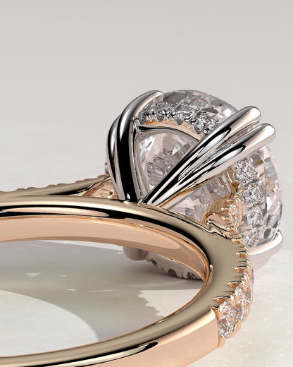 Amelia - Round Double Claw Solitaire with Hidden Halo, Tapered Pave Band and Cathedral High Setting Engagement Ring - Rose Two-Tone - rose two-tone - Lara Jewels