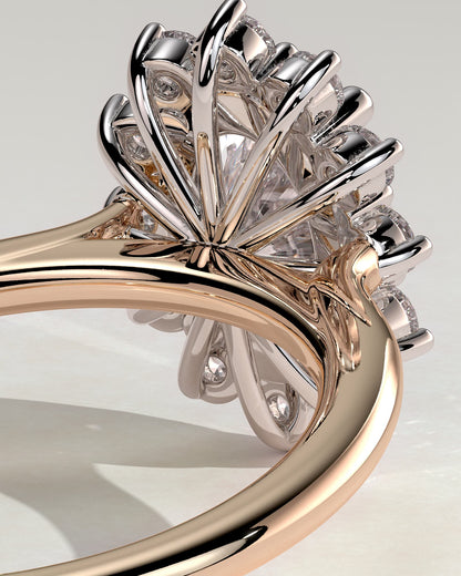 Arielle - Oval Claw Solitaire with Sunburst Halo and Cathedral High Setting Engagement Ring - Rose Two-Tone - rose two-tone - Lara Jewels