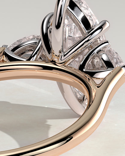 Chantelle - Marquise Claw Trilogy with Pear Side Stones and Cathedral Setting Engagement Ring - Rose Two-Tone