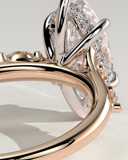 Elsie - Marquise Claw Solitaire with Hidden Halo, Opposing Marquise Accents and Cathedral High Setting Engagement Ring - Rose Two-Tone