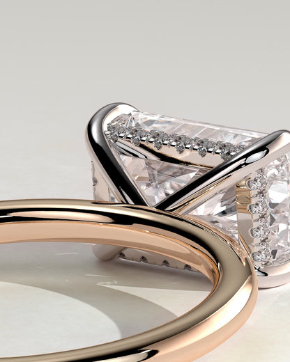 Francene - Radiant East West Claw Solitaire with Hidden Halo Engagement Ring - Rose Two-Tone