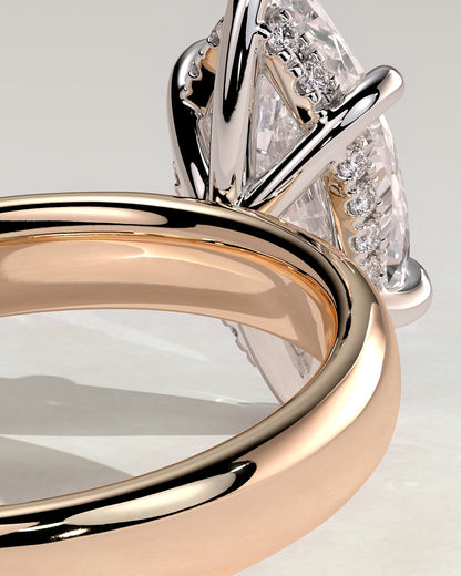 Gigi - Marquise Claw Solitaire with Cigar Band and Hidden Halo Engagement Ring - Rose Two-Tone