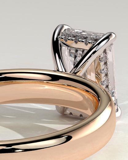 Kate - Emerald Claw Solitaire with Cigar Band and Hidden Halo Engagement Ring - Rose Two-Tone