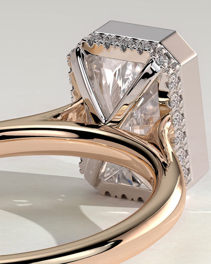 Bennie - Radiant Bezel Solitaire with Hidden Halo and Cathedral High Setting Engagement Ring - Rose Two-Tone