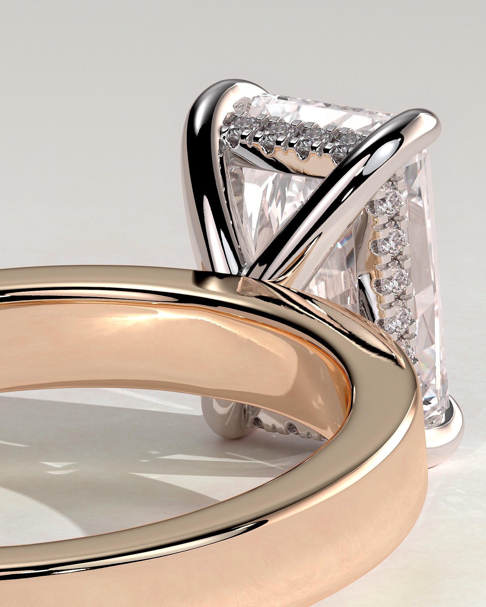 Aida - Radiant Claw Solitaire with Flat Cigar Band and Hidden Halo Engagement Ring - Rose Two-Tone - Rose Two-Tone 2ct