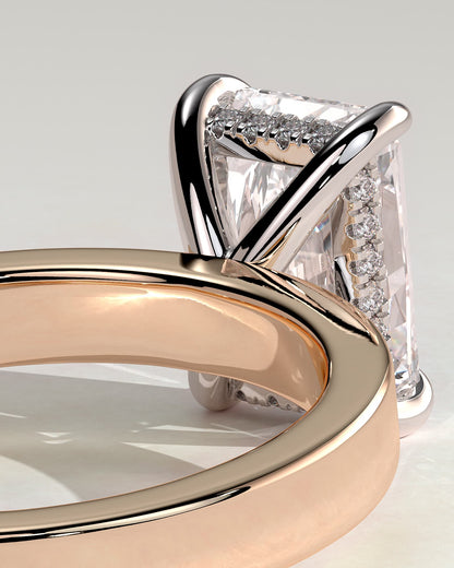 Aida - Radiant Claw Solitaire with Flat Cigar Band and Hidden Halo Engagement Ring - Rose Two-Tone - rose two-tone - Lara Jewels