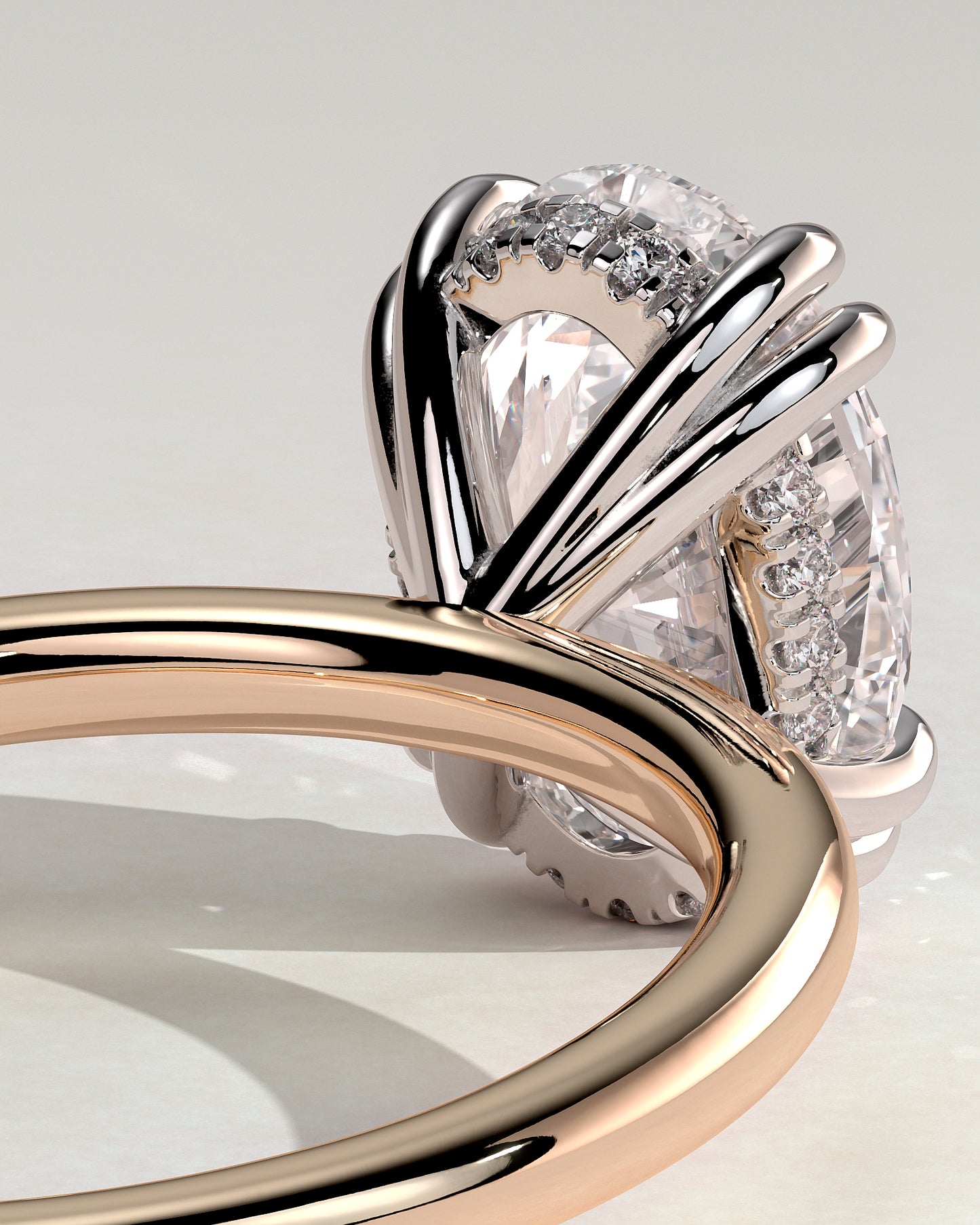 Avery - Oval Double Claw Solitaire with Hidden Halo Engagement Ring - Rose Two-Tone - Rose Two-Tone 2ct