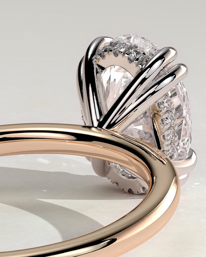 Avery - Oval Double Claw Solitaire with Hidden Halo Engagement Ring - Rose Two-Tone