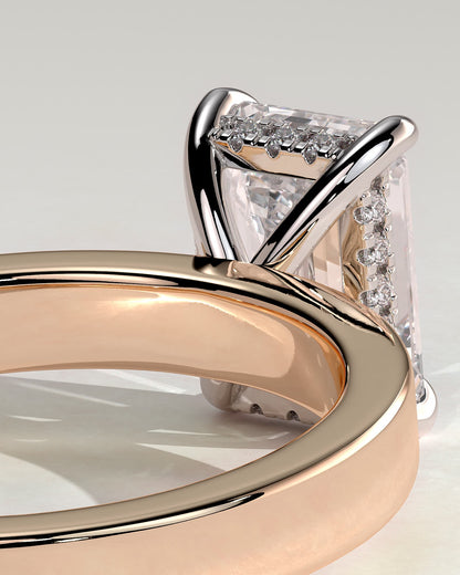 Carmella - Emerald Claw Solitaire with Flat Cigar Band and Hidden Halo Engagement Ring - Rose Two-Tone
