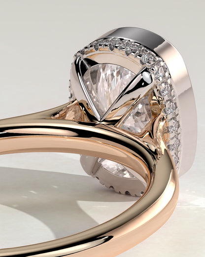 Everleigh - Elongated Cushion Bezel Solitaire with Hidden Halo and Cathedral High Setting Engagement Ring - Rose Two-Tone
