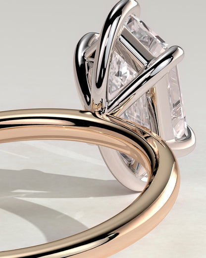 Cynthia - Classic Elongated Hexagon Claw Solitaire Engagement Ring - Rose Two-Tone