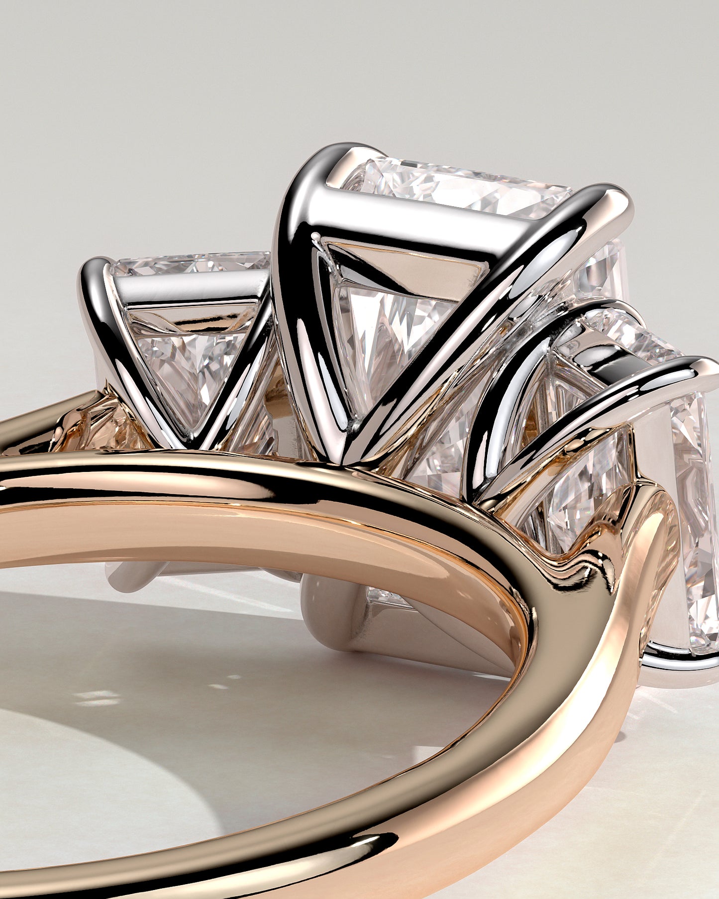 Ayla - Classic Radiant Claw Trilogy Engagement Ring - Rose Two-Tone - Rose Two-Tone 2ct