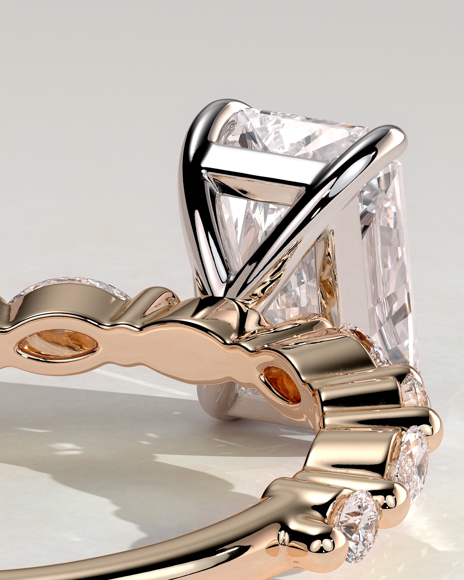 Dayna - Radiant Claw Solitaire with Marquise and Round Accent Stones Engagement Ring - Rose Two-Tone - Rose Two-Tone 2ct