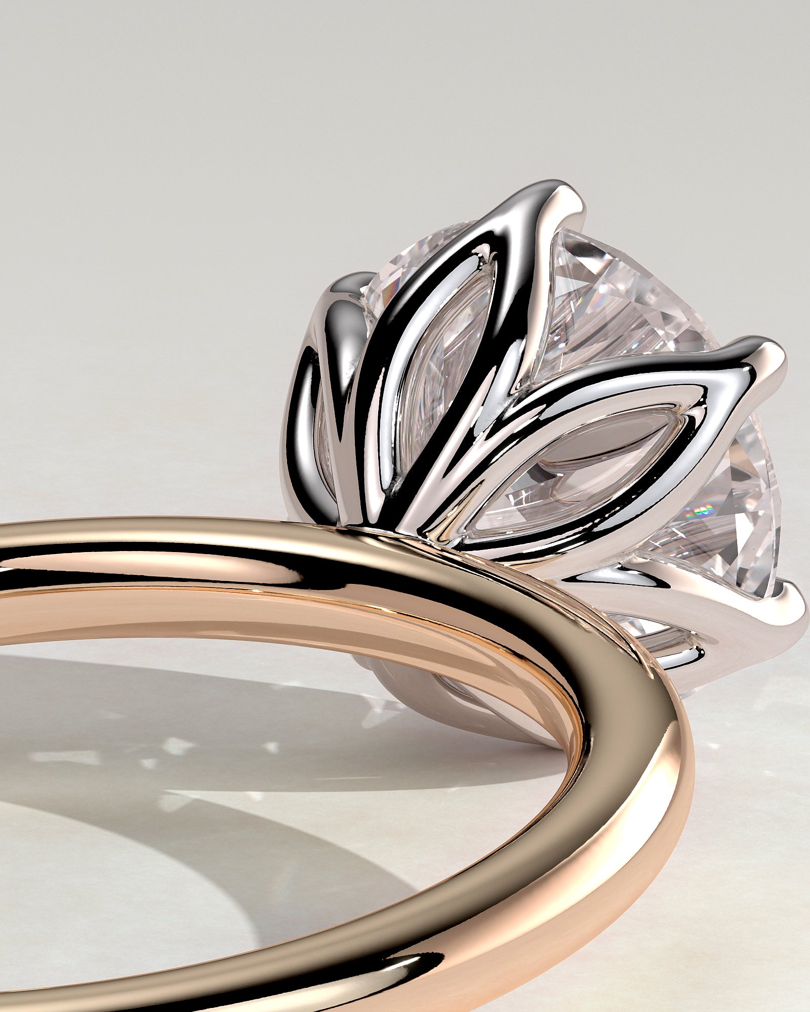 Iris - Round Claw Solitaire with Petal Gallery Engagement Ring - Rose Two-Tone - Rose Two-Tone 2ct