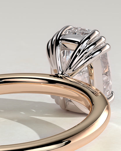 Helena - Elongated Cushion Triple Claw Solitaire Engagement Ring - Rose Two-Tone