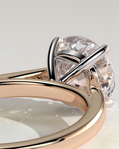 Georgia - Round Claw Solitaire with Flat Band and Cathedral High Setting Engagement Ring - Rose Two-Tone