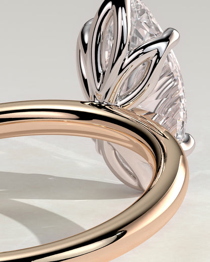 Eve - Marquise Claw Solitaire with Petal Gallery Engagement Ring - Rose Two-Tone