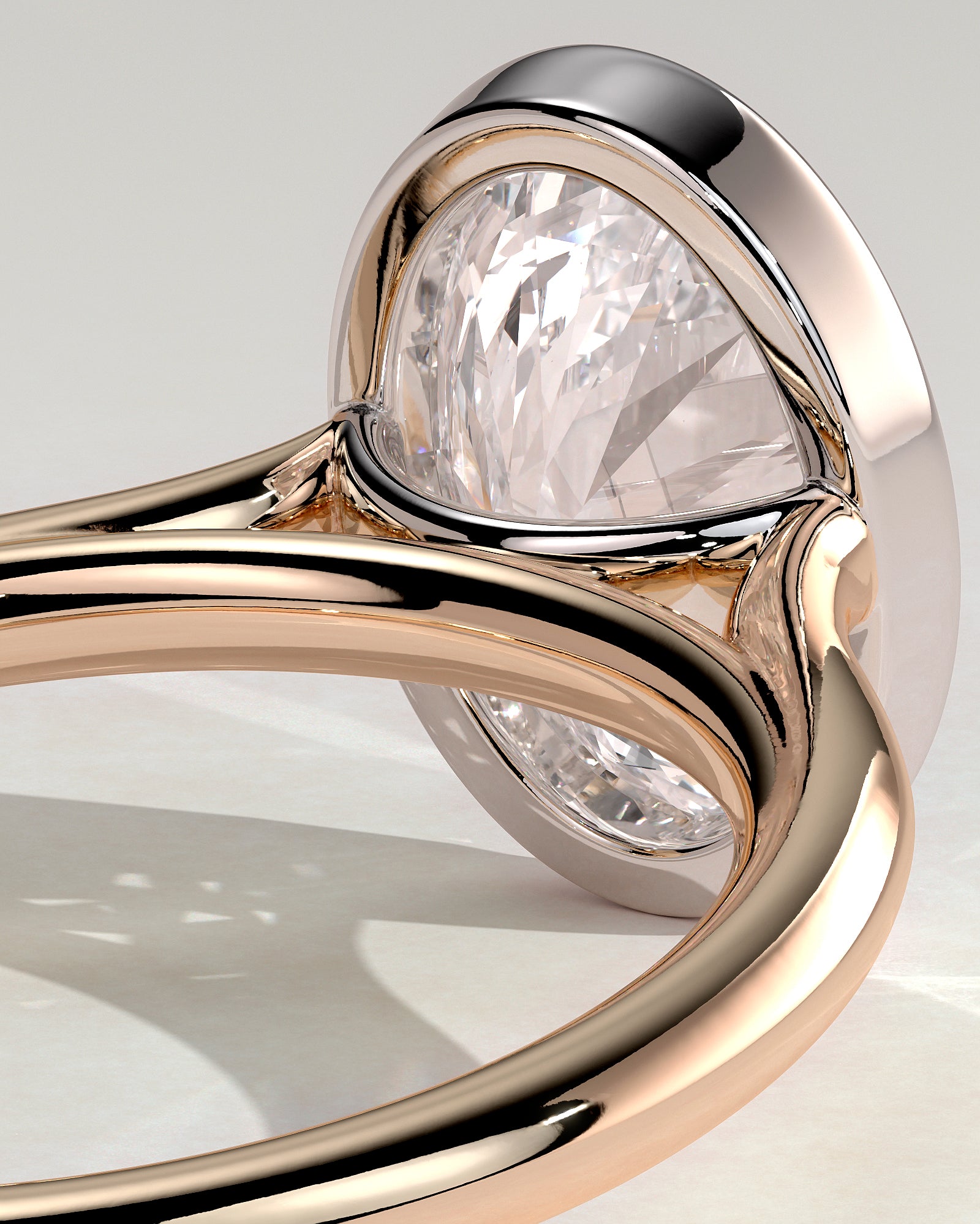 Daphne - Oval Bezel Solitaire with Cathedral High Setting Engagement Ring - Rose Two-Tone - Rose Two-Tone 2ct