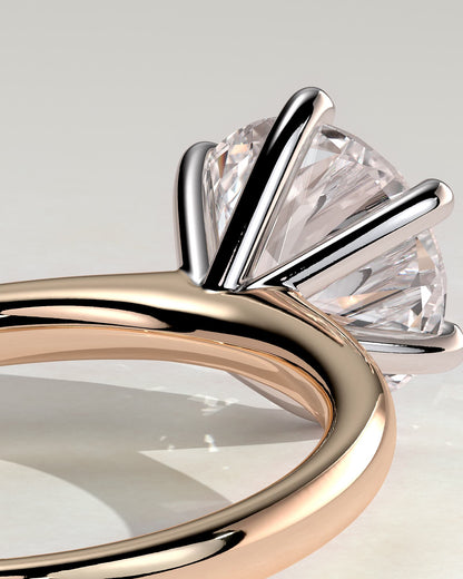 Daniela - Round Claw Solitaire with Solid Cathedral High Setting Engagement Ring - Rose Two-Tone
