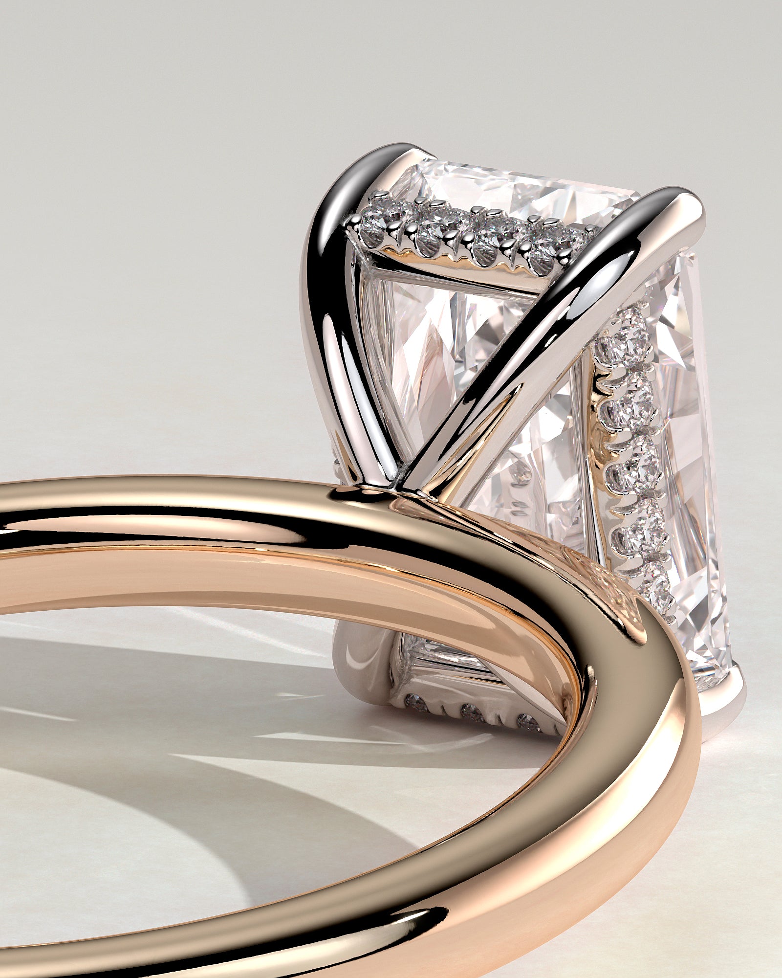 Carly - Radiant Claw Solitaire with Hidden Halo Engagement Ring - Rose Two-Tone - Rose Two-Tone 2ct