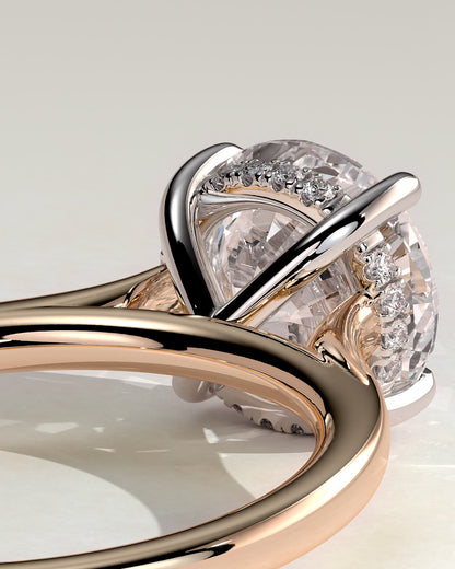 Bonnie - Round Claw Solitaire with Hidden Halo and Cathedral High Setting Engagement Ring - Rose Two-Tone