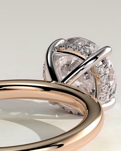 Bindi - Round Claw Solitaire with Hidden Halo Engagement Ring - Rose Two-Tone