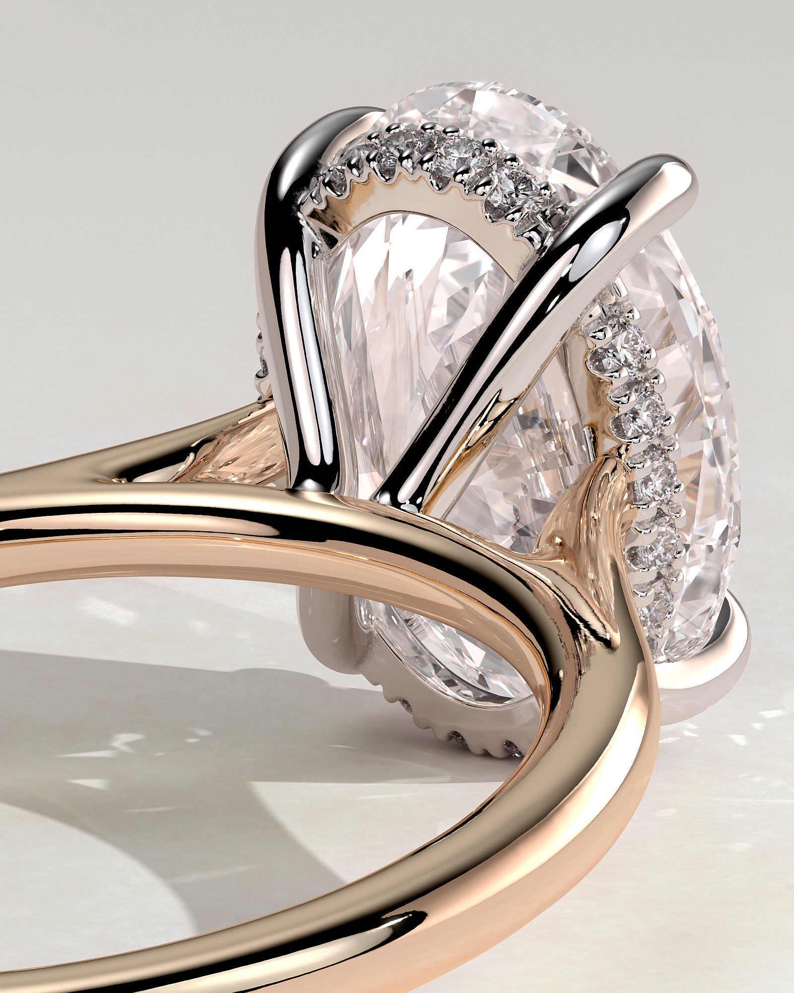 Bethany - Oval Claw Solitaire with Hidden Halo, Tapered Band and Cathedral High Setting Engagement Ring - Rose Two-Tone - Rose Two-Tone 2ct