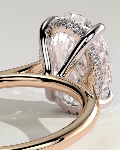 Bethany - Oval Claw Solitaire with Hidden Halo, Tapered Band and Cathedral High Setting Engagement Ring - Rose Two-Tone