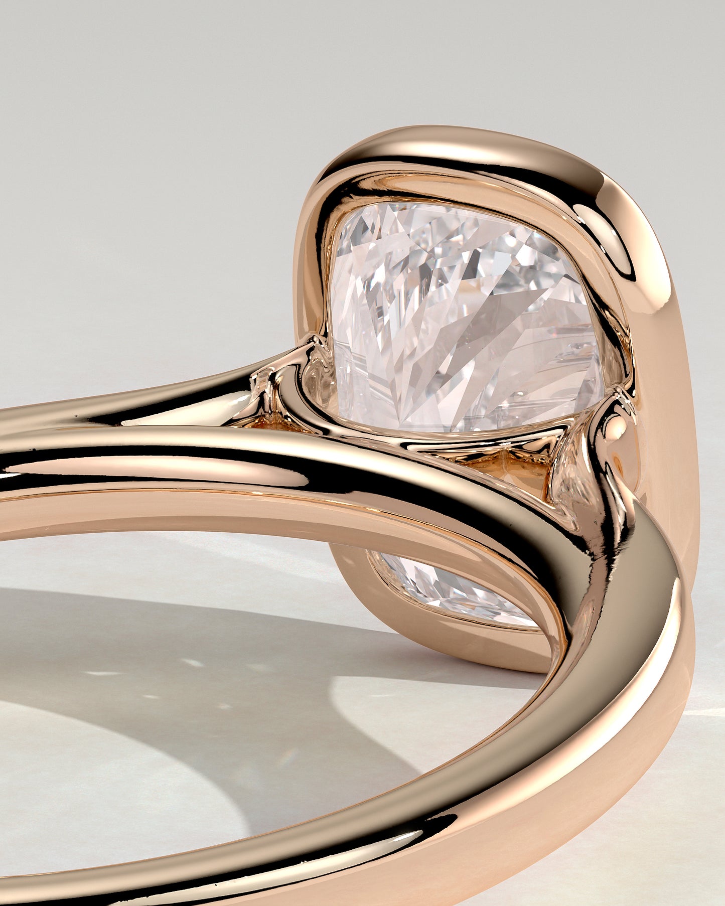 Billie - Elongated Cushion Bezel Solitaire with Cathedral High Setting Engagement Ring - Rose Gold - Rose Gold 2ct