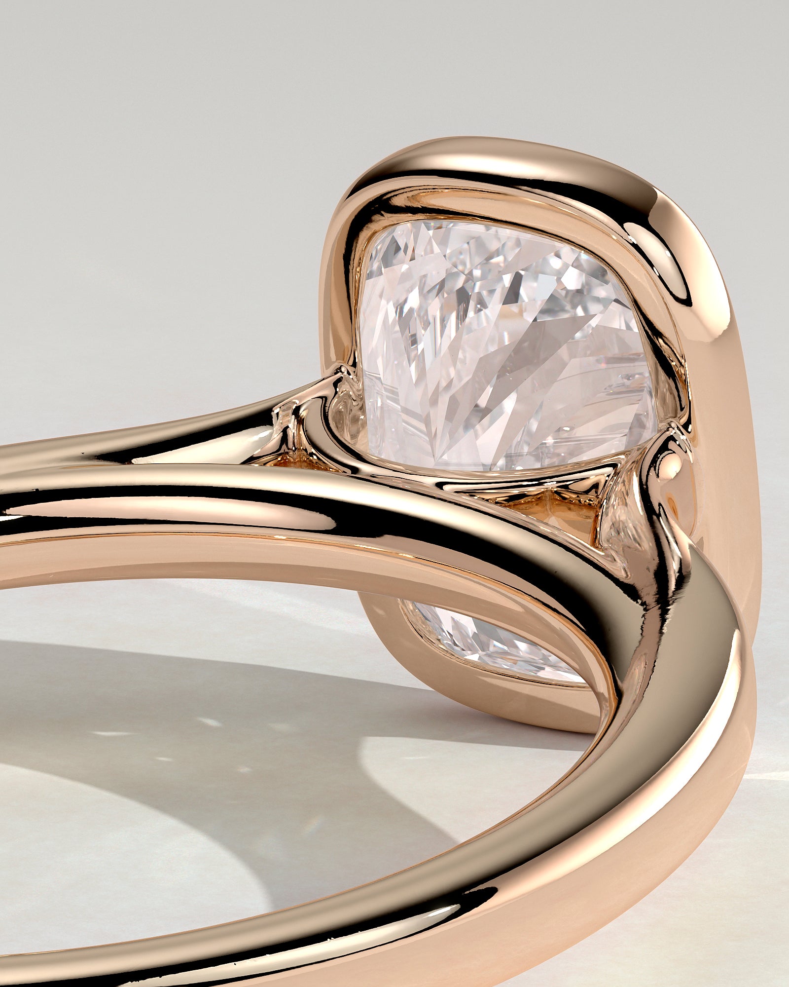 Billie - Elongated Cushion Bezel Solitaire with Cathedral High Setting Engagement Ring - Rose Gold - Rose Gold 2ct