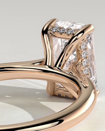 Ari - Radiant Claw Solitaire with Hidden Halo, Tapered Band and Cathedral High Setting Engagement Ring - Rose Gold - rose gold - Lara Jewels