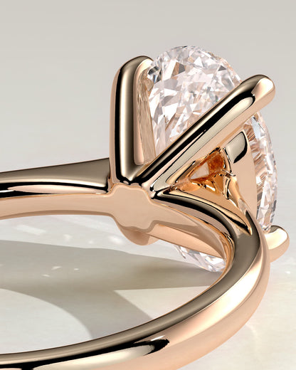 Emily - Oval Claw Solitaire with Pinched Tapered Band and Cathedral Low Setting Engagement Ring - Rose Gold