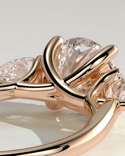 Adelyn - Round Claw Trilogy with Pear Side Stones and Open Trellis Gallery Engagement Ring - Rose Gold - rose gold - Lara Jewels
